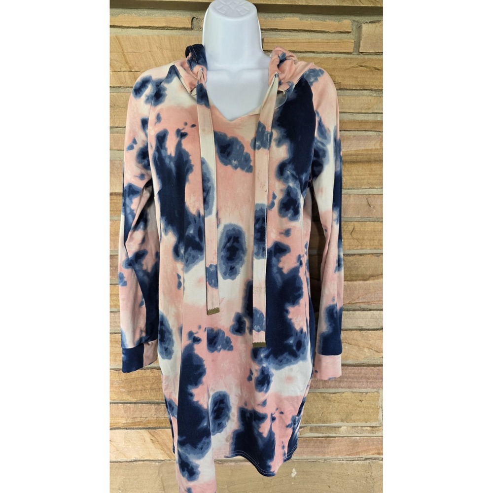 Bobbie‎ Brooks Tie Dye Hooded Dress Small Pink Blue Casual Stretch Tunic Soft